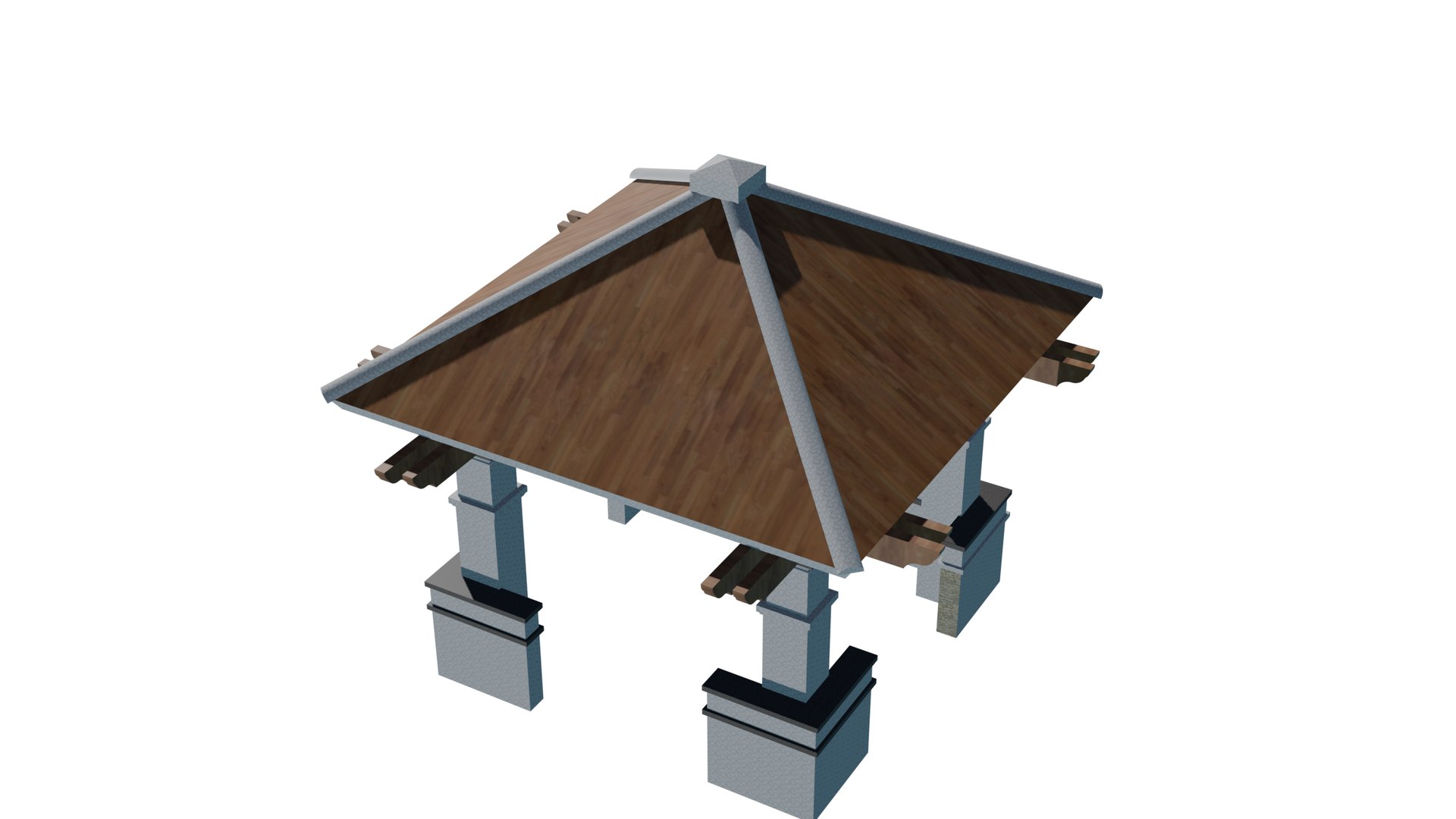3D Model Chinese Four-Post Pavilion - Wooden Tiled Roof Gazebo On ...