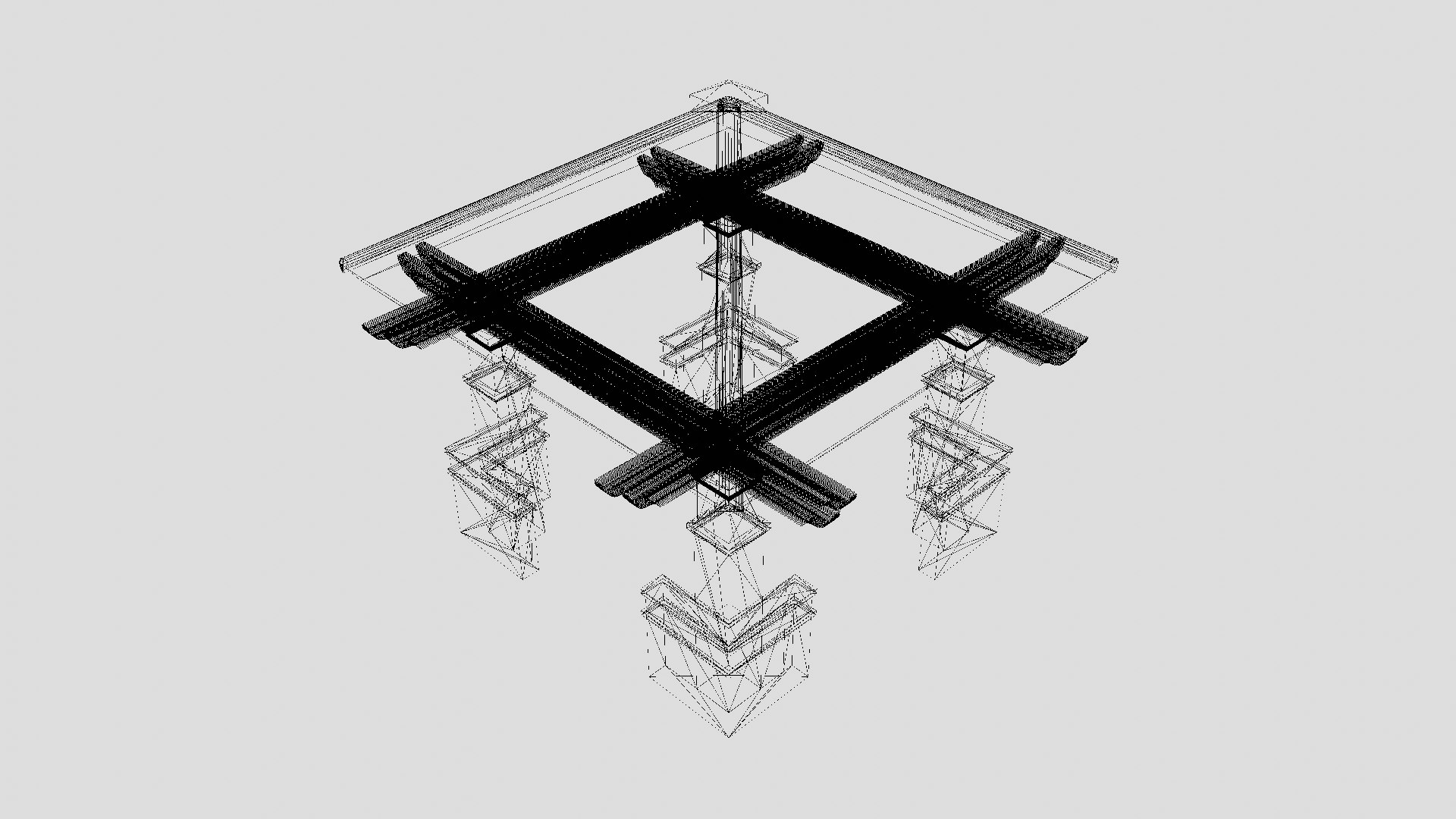 3D Model Chinese Four-Post Pavilion - Wooden Tiled Roof Gazebo On ...