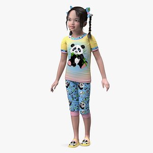 Asian Little Girl a Panda Costume Standing