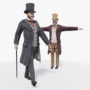 3D BLENDER - Victorian Gent - Rigged - one model 2 versions model