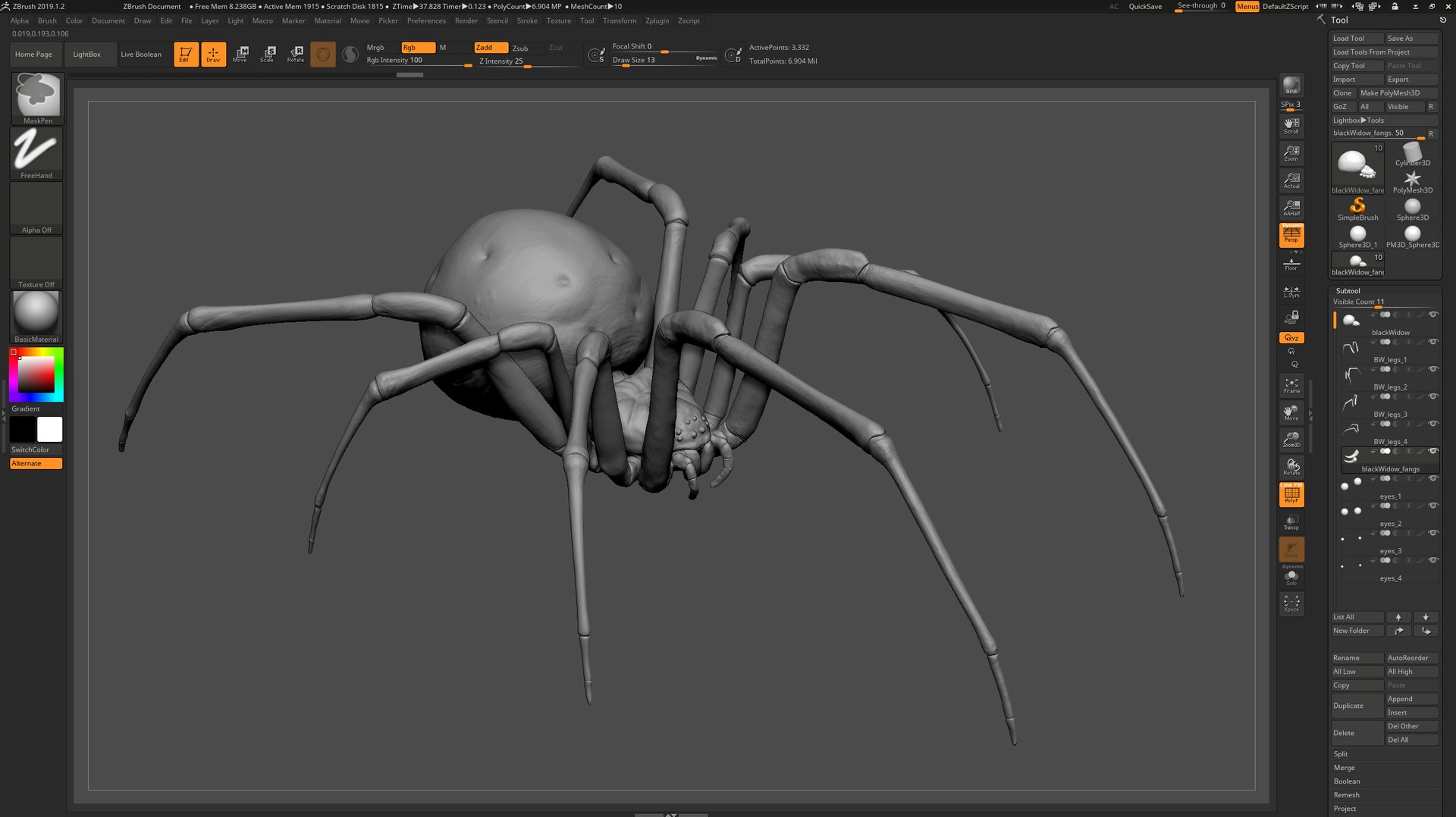 Black widow spider basemesh 3D model https://p.turbosquid.com/ts-thumb/db/1lzeu5/zX/zbrush_blackwidow_001/png/1674118700/1920x1080/fit_q87/03b6de6513af6f4150cf642f0ca3c7a471beb12f/zbrush_blackwidow_001.jpg