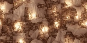 Endless library 360 VR sky background floating pillows model