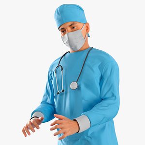 3D Sterile Operation Outfit Doctor T Pose Blue Rigged for Maya