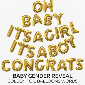 Baby Gender Reveal - Golden Foil Balloons Words