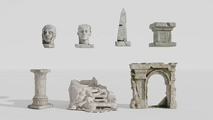 Ancient Ruined Architecture Pack 7 Stone Props 3D model