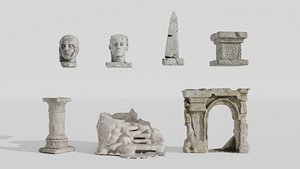 Ancient Ruined Architecture Pack 7 Stone Props