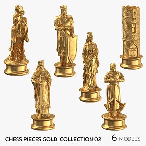 3D Chess Pieces Gold Collection 02 - 6 models model