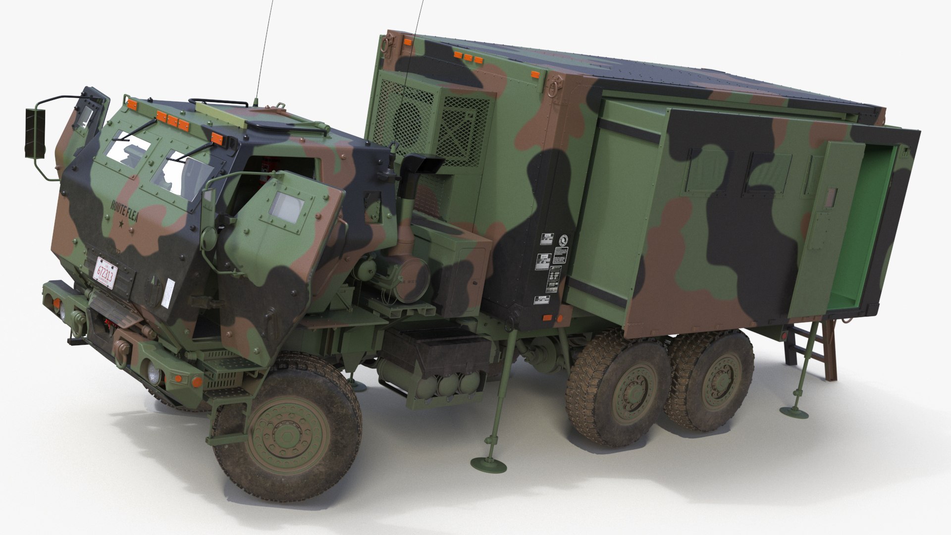 Military Transport Command Shelter Truck Rigged 3D model preview