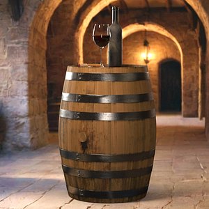 Old Open 1878 Bordeaux Bottle with Wine Glass and Corkscrew on Barrel