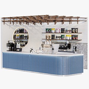 Designer coffee shop in a shopping mall with a coffee machine model