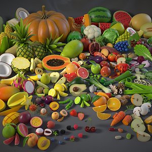Cartoon Fruits and Vegetables Big Collection 3D model
