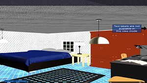 simple bedroom with a study section 3D model