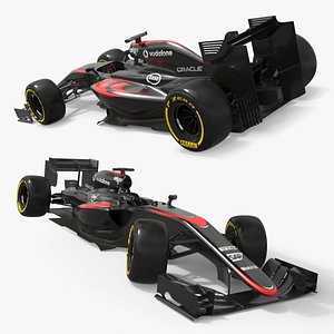 Open-Wheel Aerodynamic Race Car with Sponsor Logos Black Rigged for Maya