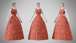 Dress 32 Crimson Mandala Brocade 3D model