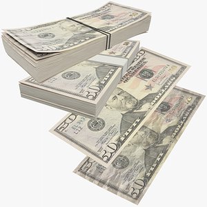 3D fifty dollars bills banknotes model