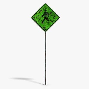 Damaged Pedestrian Sign 3D