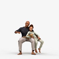 00369Carl006 - Adult Black figures bonding at home in autumn or spring attire