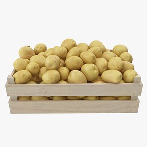3D potatoes yellow wooden crate model