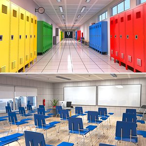 Classroom and School Hallway 3D model