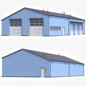 3D Blue Industrial Building 30 PBR model