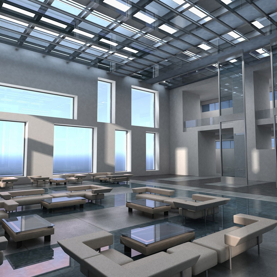 modern interior hall 3d max