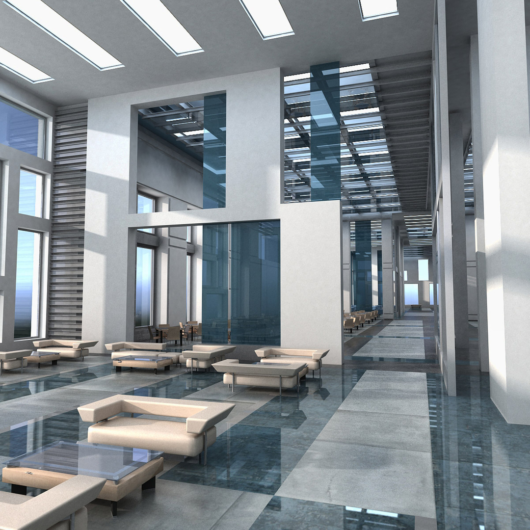 modern interior hall 3d max