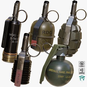 5 Fragmentation Grenades Single Mat All PBR Unity UE Textures