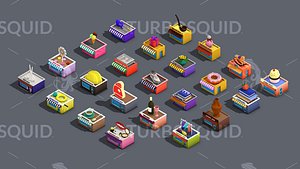 Low poly Stores Shops Isometric Low-poly 3D model 3D