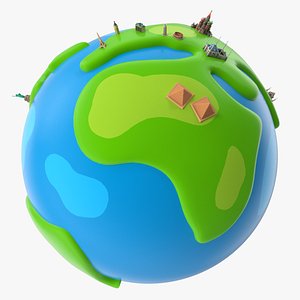 Cartoon Earth with Low Poly Landmarks