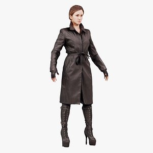 Woman in Thighhigh Boots and Leather Coat Standard Pose Remastered 3D model