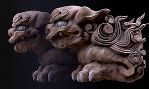 Wooden Komainu lion-dogs for Shinto Shrine