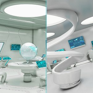 3D sci-fi control room corridor model