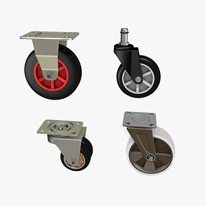 Set of realistic high quality caster wheels for cart 3D model