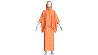 Girls Printed Hooded Cape Top With Skirt-Outfit