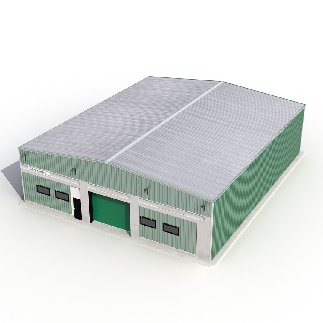 Warehouse Building 4 Green 3D model preview