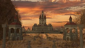 3D model castle sunset fantasy