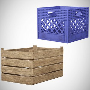 Wooden and Plastic Boxes 3D model