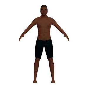 3D bald black man swim model