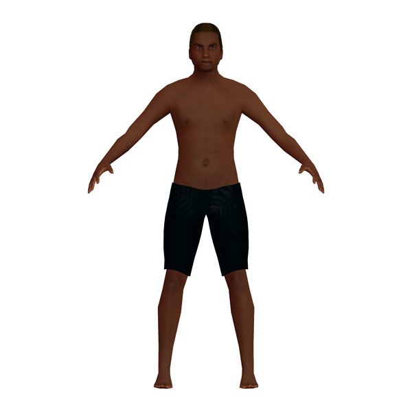 3D bald black man swim model