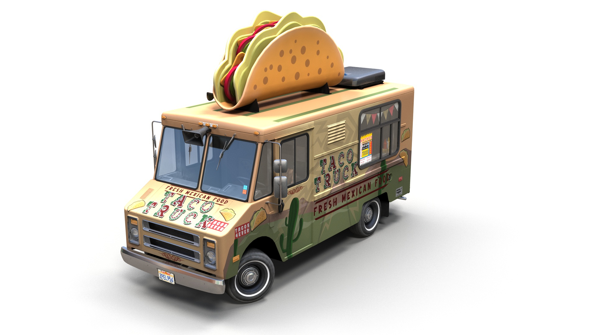 3D model Low Poly Game Ready Ice-Cream Truck with PBR textures VR