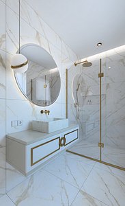 3D Wonderful shower room with marble tiles