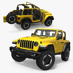 3D Jeep Wrangler 4x4 Trail SUV Yellow Rigged