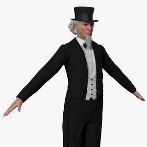 Victorian Gentleman Character in Black Tailcoat A-Pose