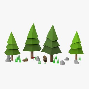 Cartoon low poly conifer trees