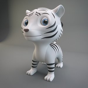 3D cartoon white tiger