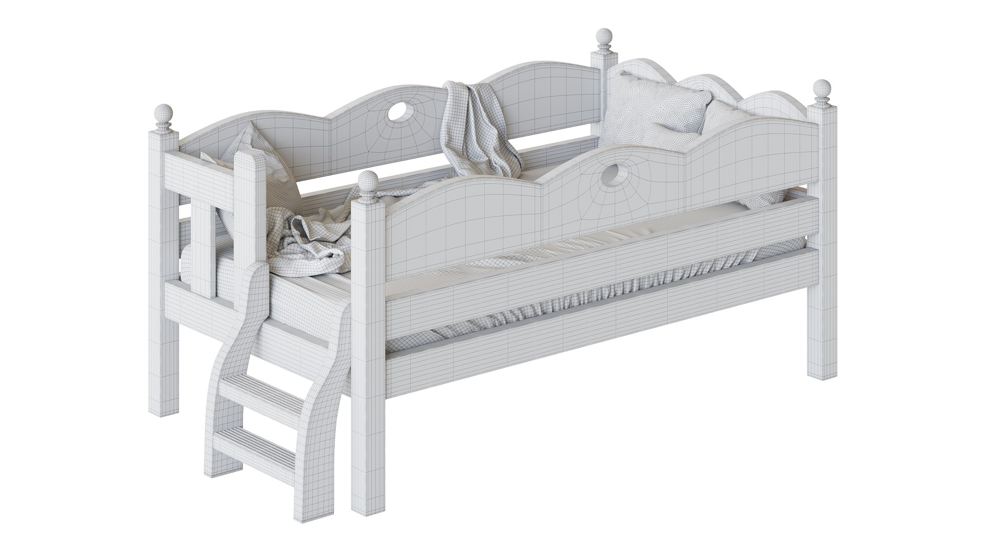 3D Childrens bed with removable sides Cradle made of solid beech model