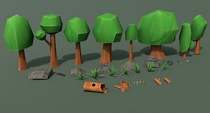 cartoon forest tree low poly