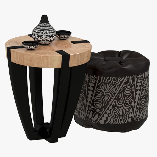 modelo 3d High-quality model of a coffee table with puffs and serving ...
