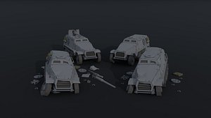 3D Low-poly Dieselpunk cartoon armored car model