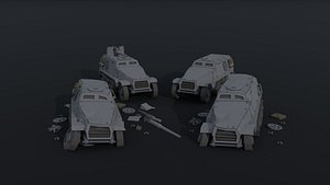 Low-poly Cartoon Dieselpunk armored cars Polygonal Style